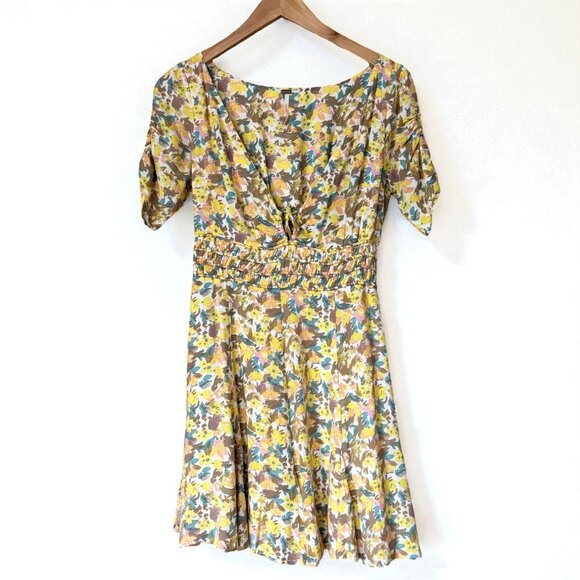 Free People Forget Me Not Yellow Mini Dress Womens Size 0 Floral Boho - Picture 2 of 15
